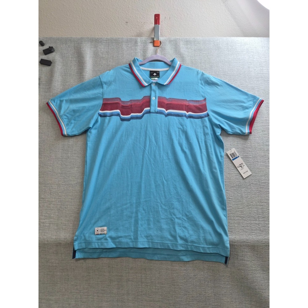 LRG Polo Shirt Mens XL Blue Striped High Low Hem Golf Performance Resort Wear